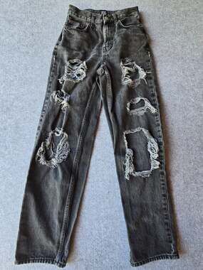 BDG Urban Outfitters High Rise Baggy Distressed Jeans Charcoal Wash Size 26